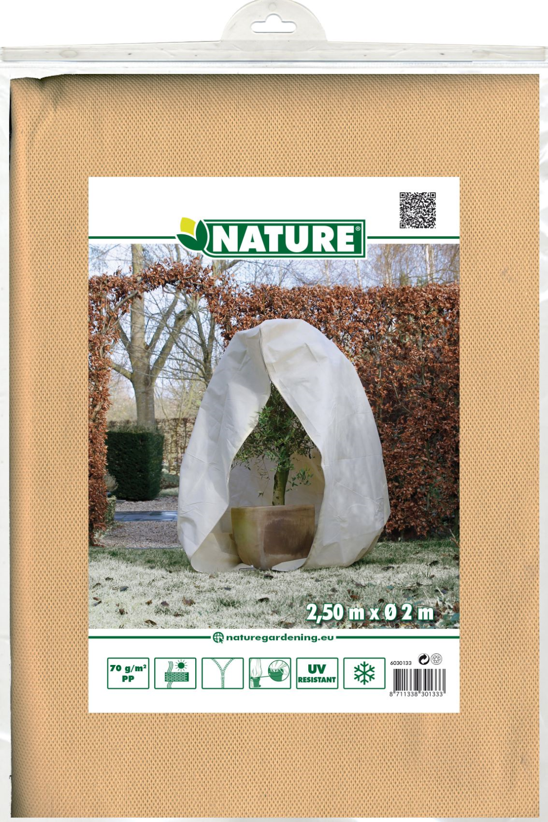 Nature winter cover beige 250xØ200cm 70 g/m² with cord, with zipper