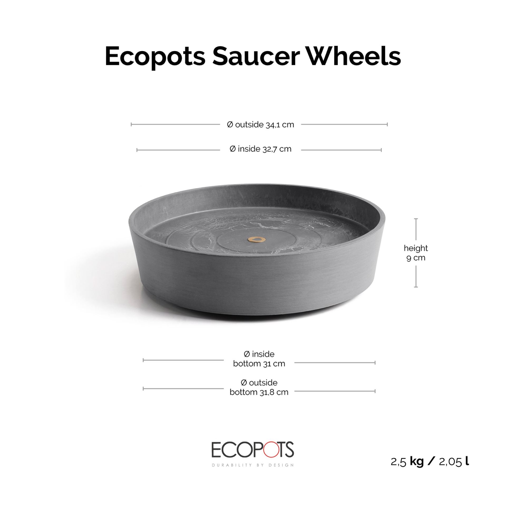 Ecopots-onderschotel-rond-met-wielen-grey-40-cm-H9-cm