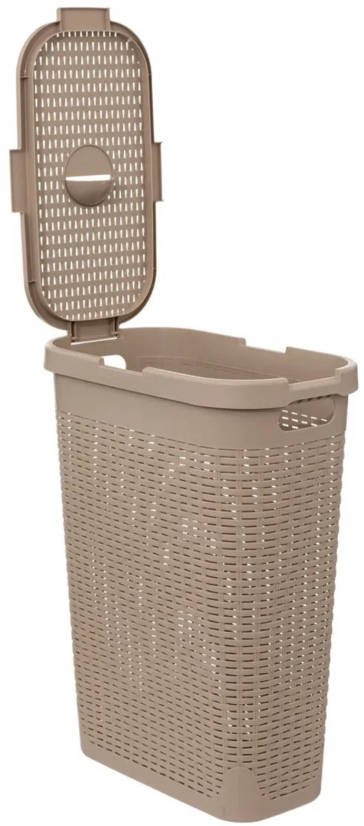 5Five Narrow Laundry Basket with Lid - Beige Rattan Look - 40 L - Practical & Stylish