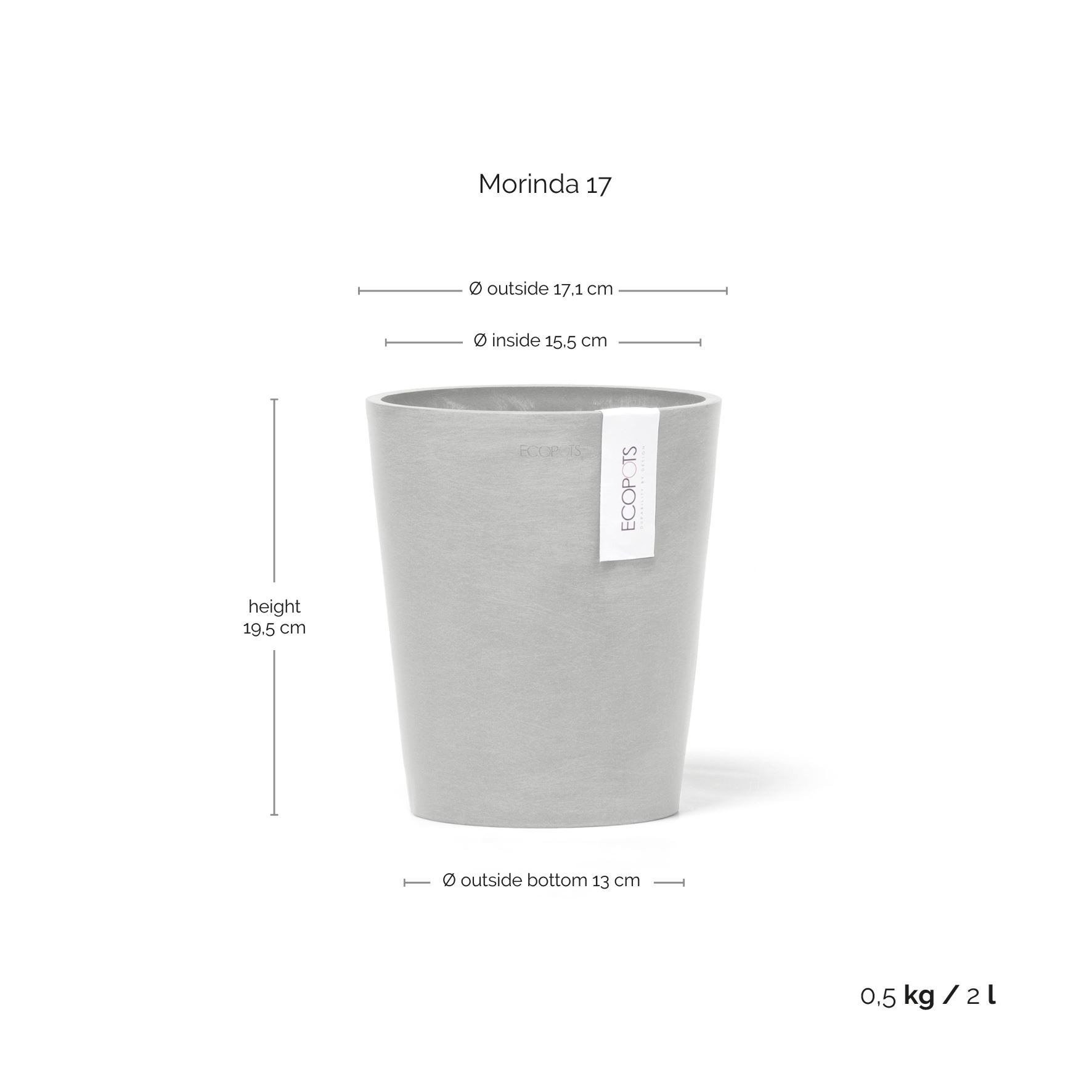 Ecopots-morinda-white-grey-17-cm-H19-5-cm