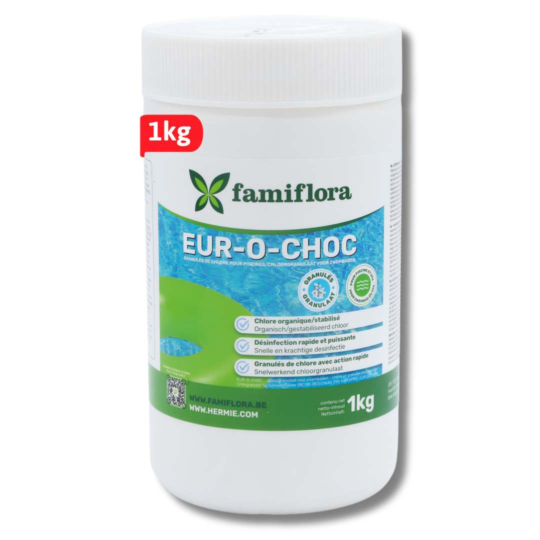 Famiflora Eur-O-Choc  snelwerkend organisch chloorgranulaat 1kg - gestabiliseerd chloor