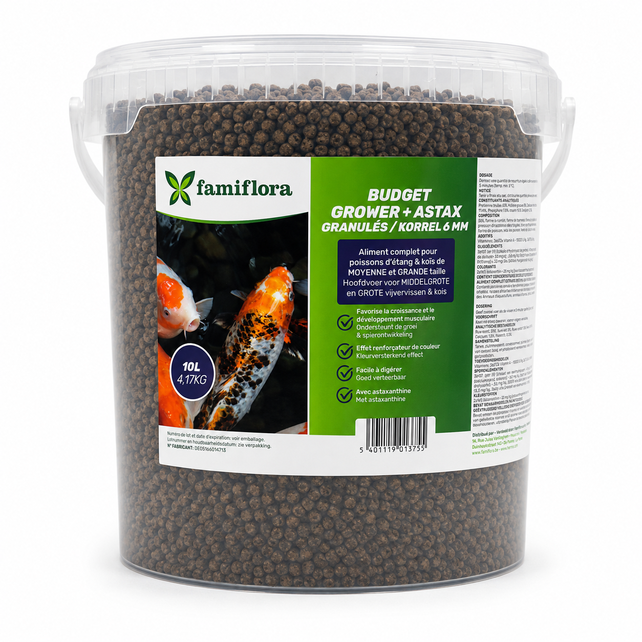 Famiflora Grower Astax 6 mm - Poissons d'étang et carpes koï - 10 Litres (approx. 4.17KG)