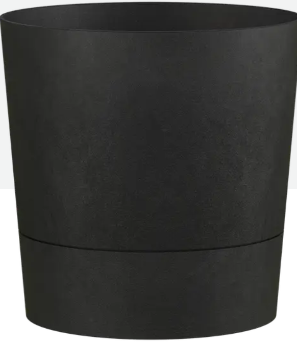 Elho Foss Round 25 cm Flower Pot - Living Black - Slim Water Reservoir & Subtle Texture
