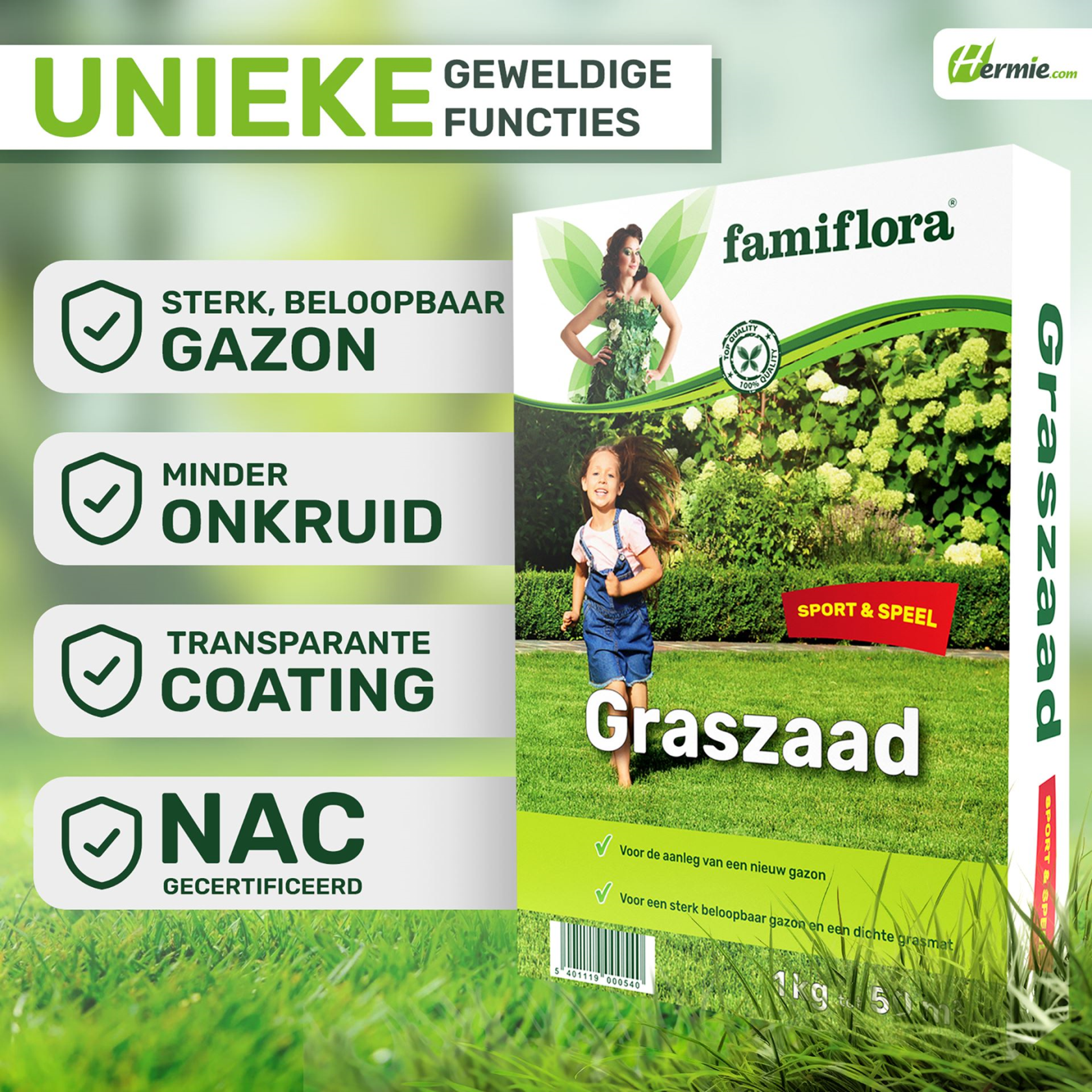 Famiflora graine de gazon Play & Sport - pour l'établissement d'un nouveau gazon - 1kg jusqu'à 50m²