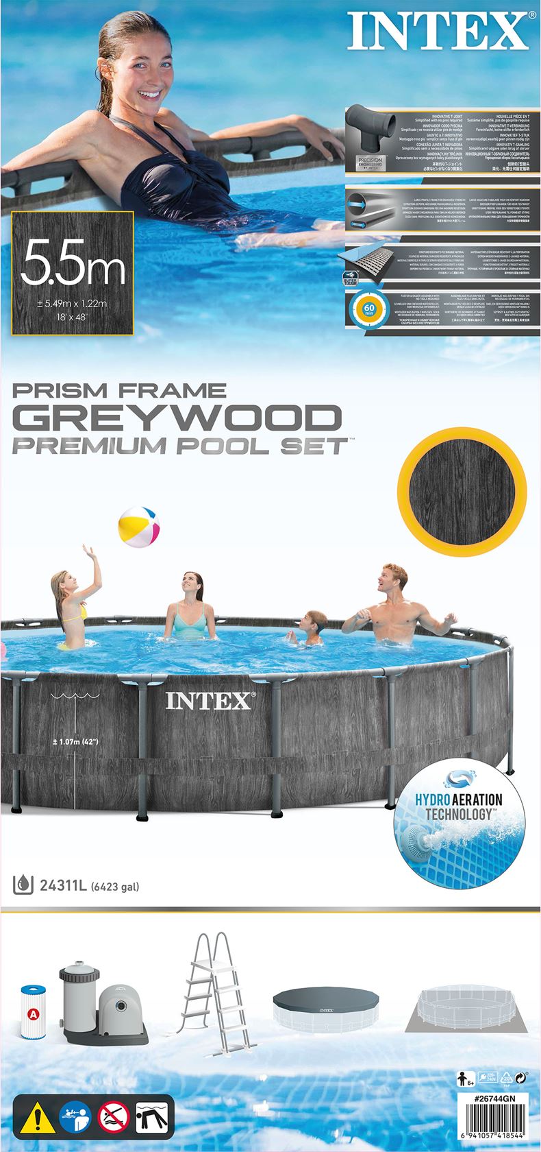 Intex Prism Frame Set piscine hors sol Greywood - ronde - Ø549 x H122 cm