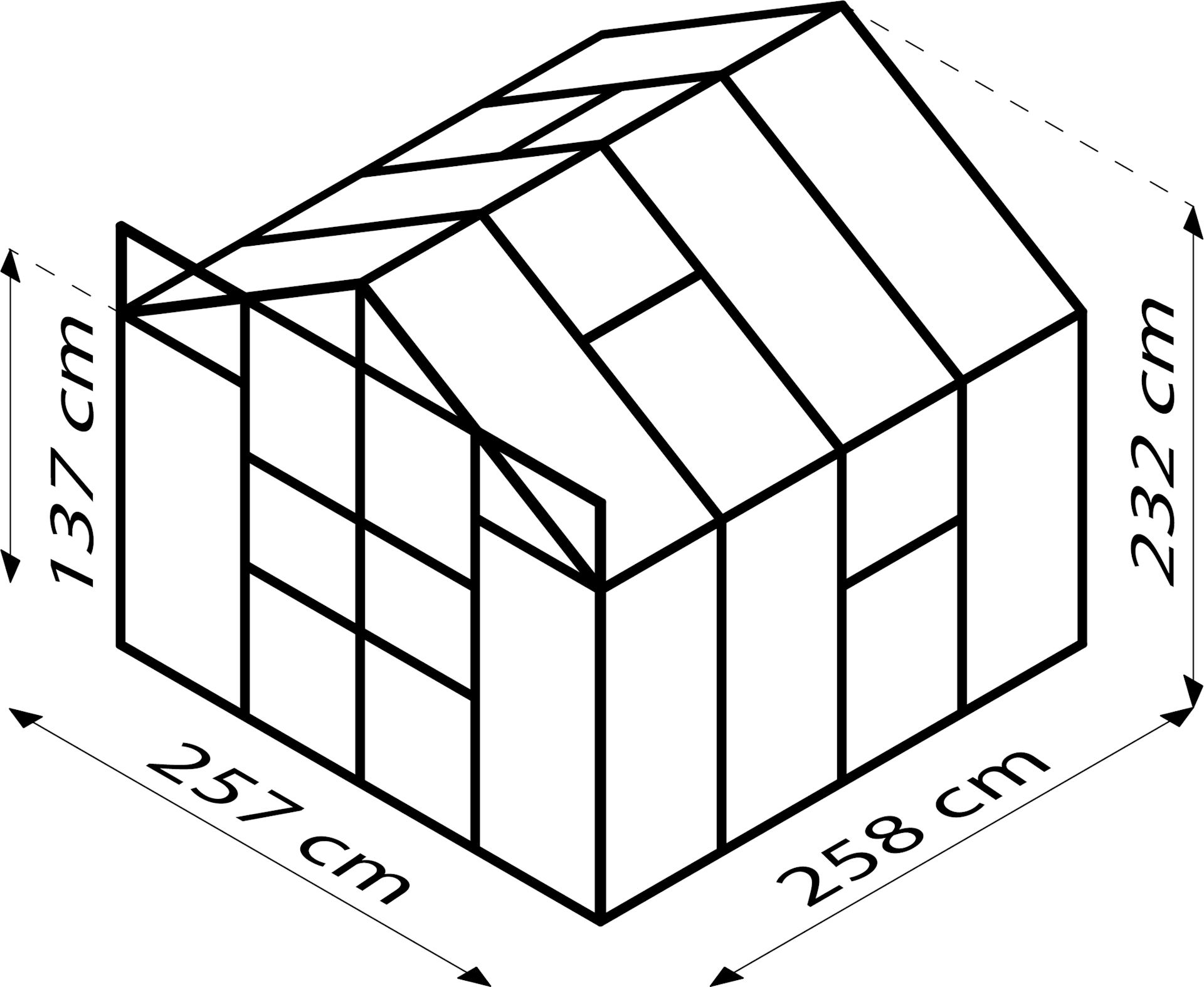 Meridian-2-6700-HKP6mm-Polycarbonaat-serre-Vrijstaand-B254-4-x-L254-4-x-H231-8-cm
