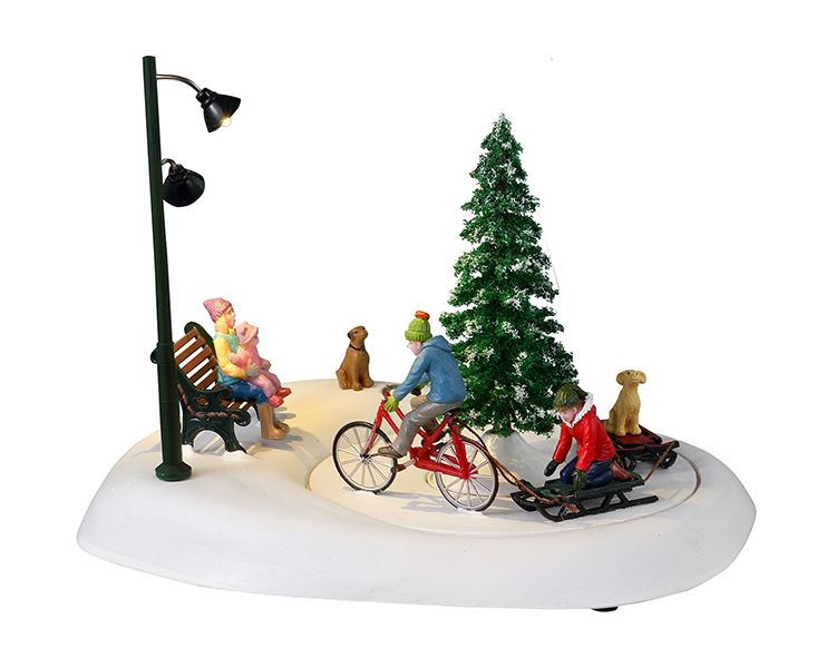 Lemax - 'Snowbiking With Dad' - Figuur met animatie - Exclusief adapter (werkt ook op batterijen)
