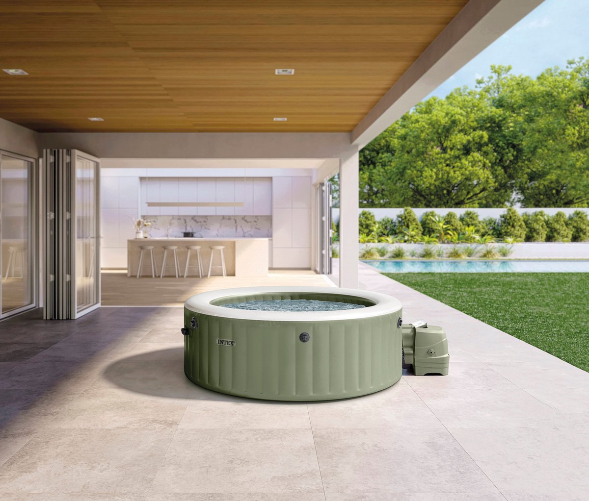 Intex Purespa bubble massage 120 jets Ø196X71cm (4 pers) - olive green