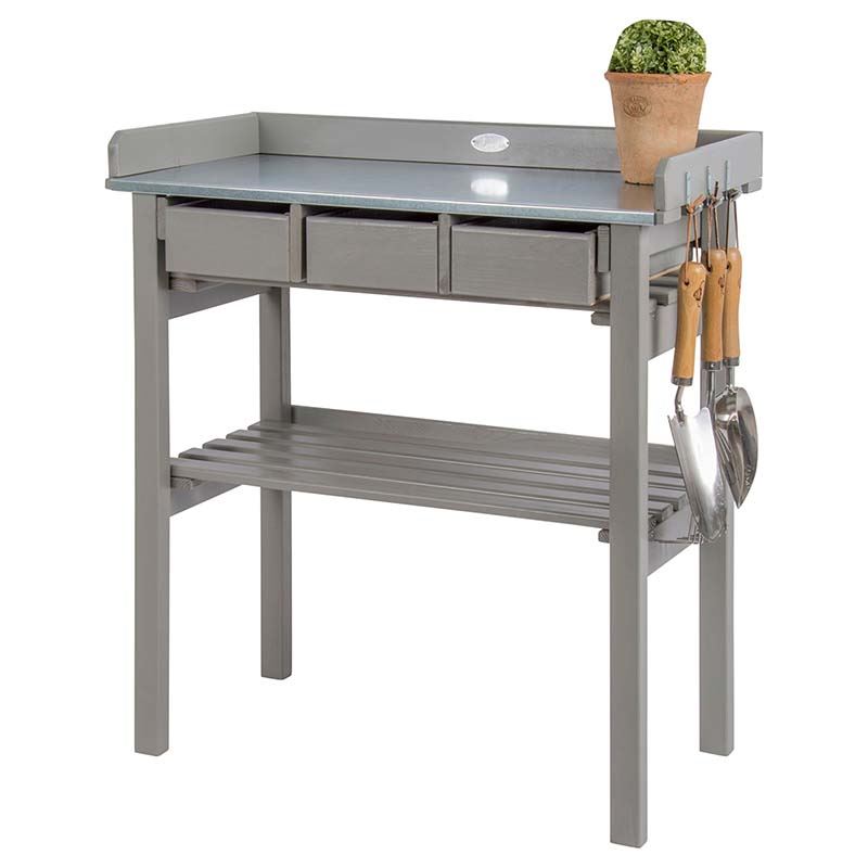 Table de travail de jardin Esschert Design avec tiroirs gris - LxLxH : 78x38x82,5cm