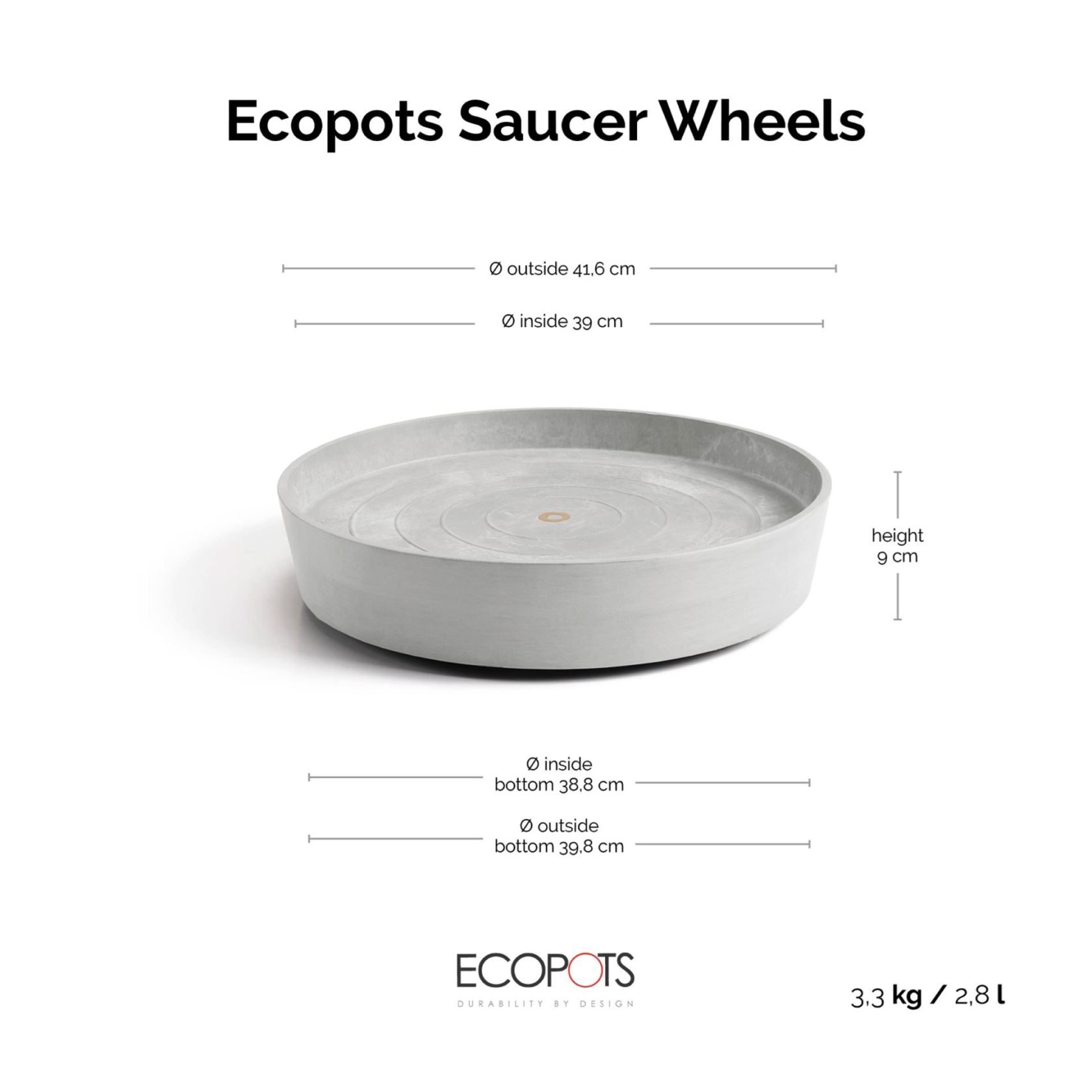 Ecopots-onderschotel-rond-met-wielen-white-grey-50-cm-H9-cm
