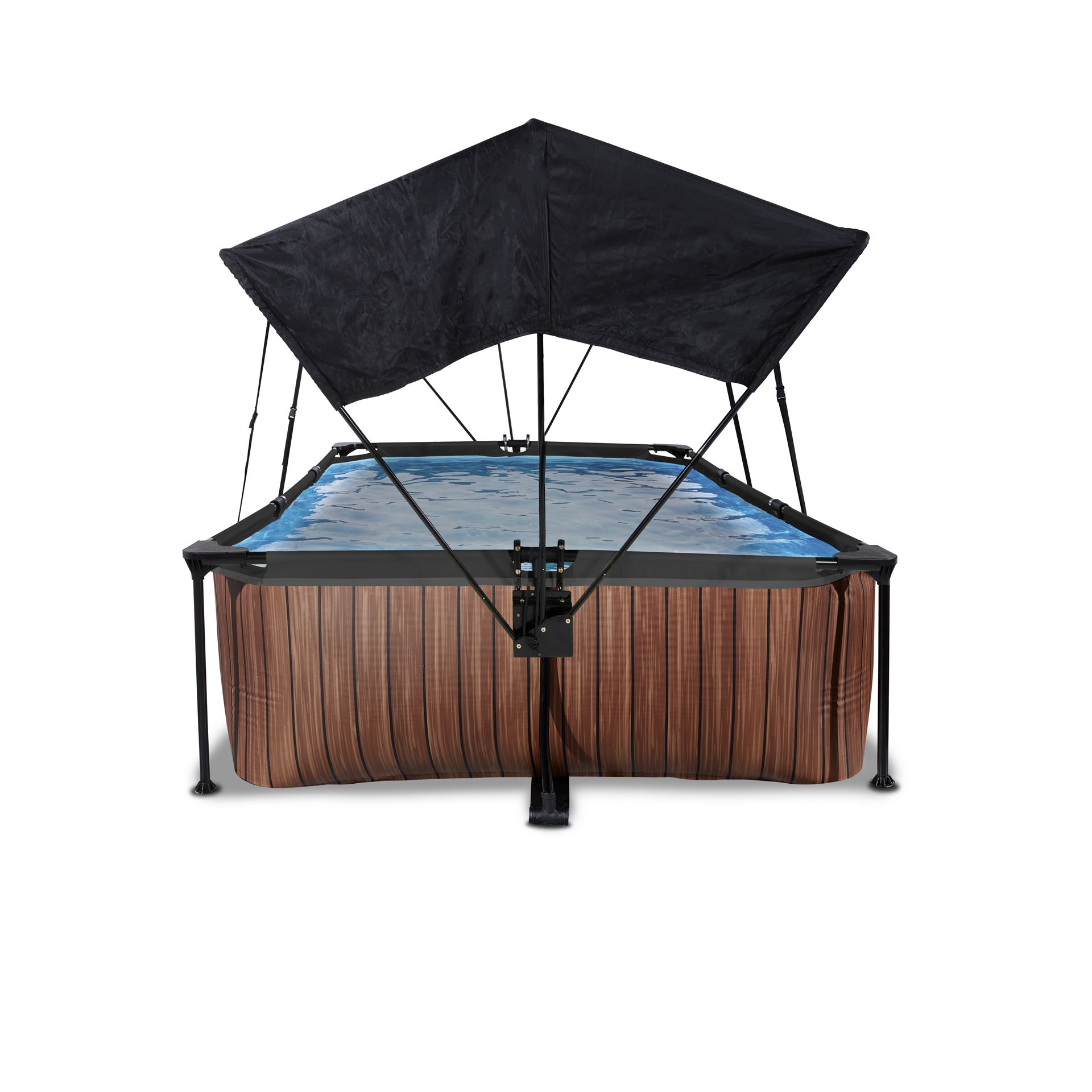 EXIT-Wood-zwembad-300x200x65cm-met-filterpomp-en-schaduwdoek-bruin