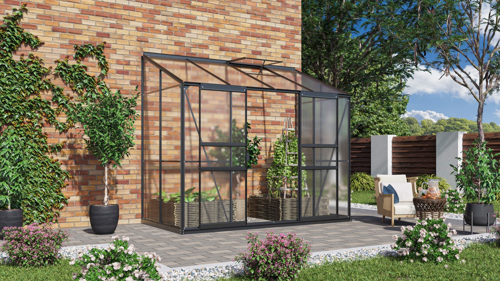 Vitavia Ida muurserre - 3,3m² - met 4 mm polycarbonaat - Zwart