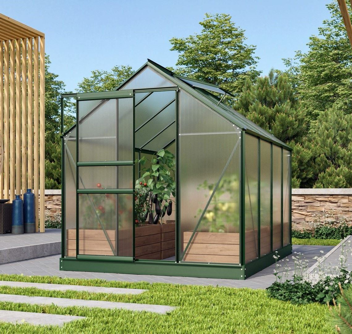 Vitavia Venus greenhouse 5m² with 4mm polycarbonate - Dark green - With single sliding door (B61 cm) and foundation