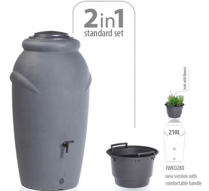 Waterform AQUACAN - Rain barrels - Anthracite - 210 Liter - 56x59,6x113cm