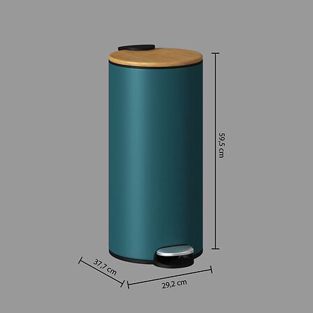 Pedaalemmer-30L-37x29x59cm-metaal-bamboe-petrol-blauw