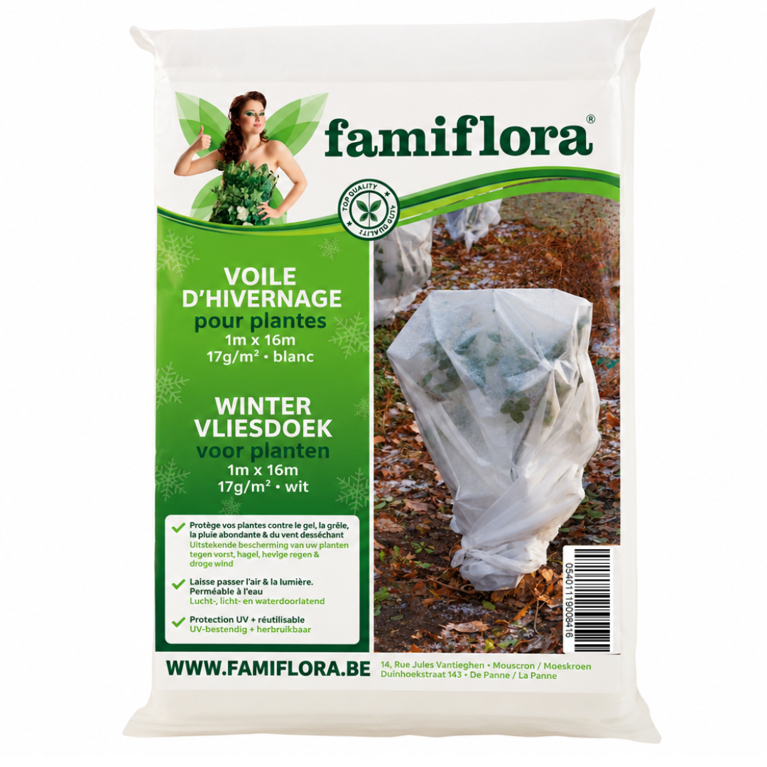 Famiflora winter vliesdoek voor planten 1x16m – 17 g/m² – Vorstbescherming – Ademend – UV-bestendig