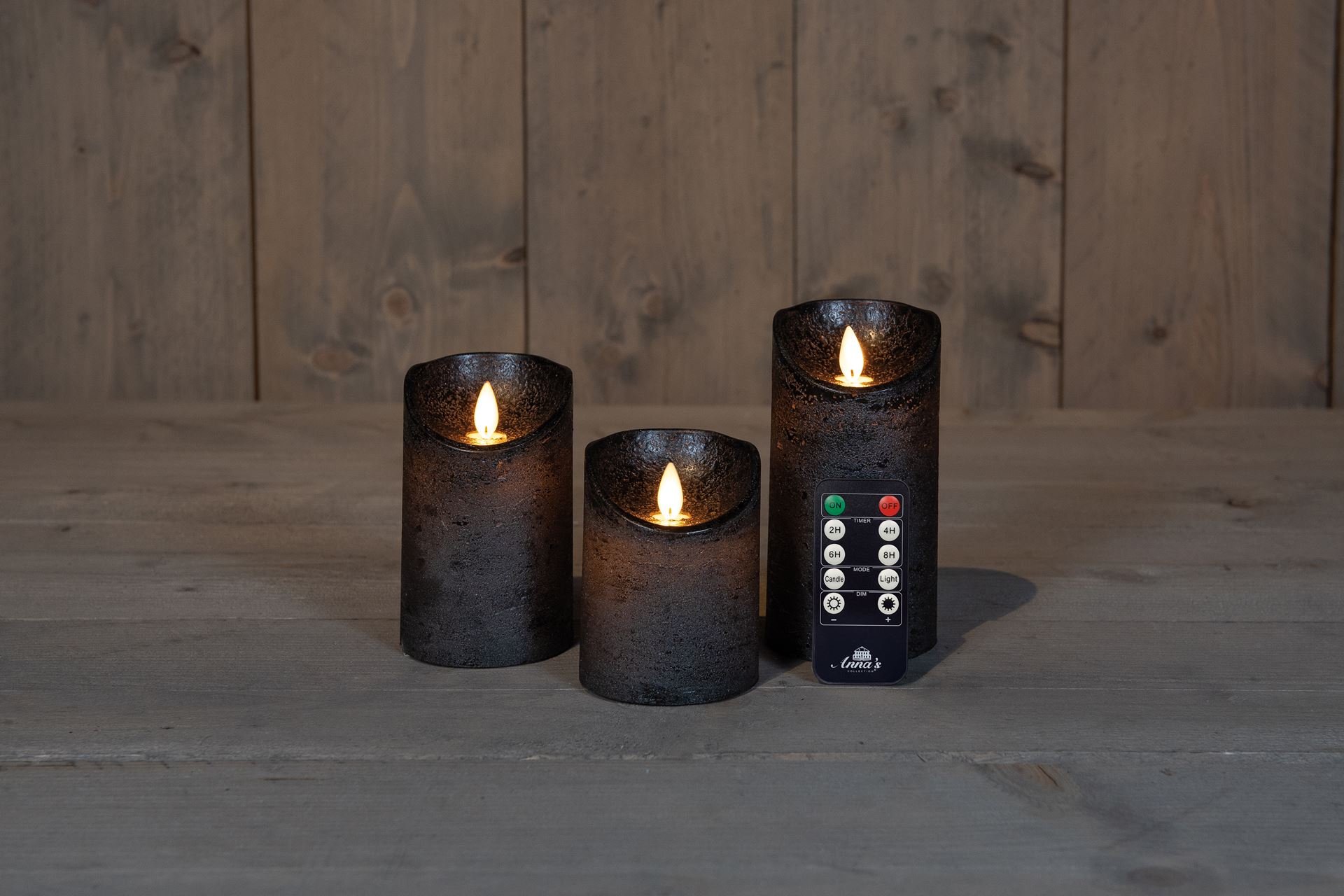 B-O-3ST-KAARS-ANTRACIET-WAX-RUSTIEK-BEWEGENDE-VLAM-7-5X10-12-5-15CM-3X3AAA-INCL-AFSTANDSBEDIENI