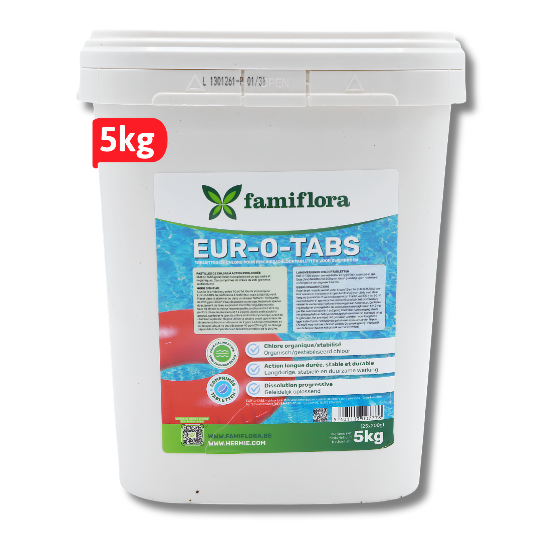 Famiflora - Eur-O-Tabs langwerkend organisch chloor 5kg - 200g tabs - gestabiliseerd chloor