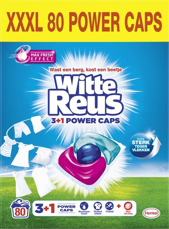 Witte Reus Power Caps Laundry Capsules - White Laundry - Value Pack - 2 x 40 Washes