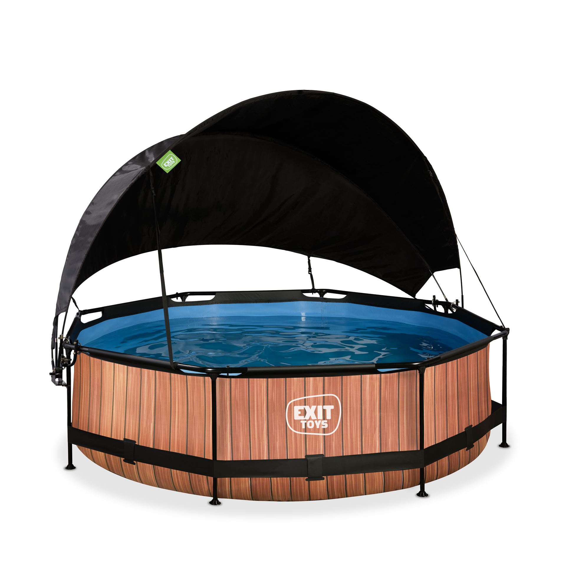 EXIT-Wood-zwembad-300x76cm-met-filterpomp-en-schaduwdoek-bruin