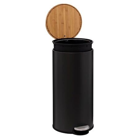 Pedaalemmer-30L-37x29x59cm-metaal-bamboe-zwart