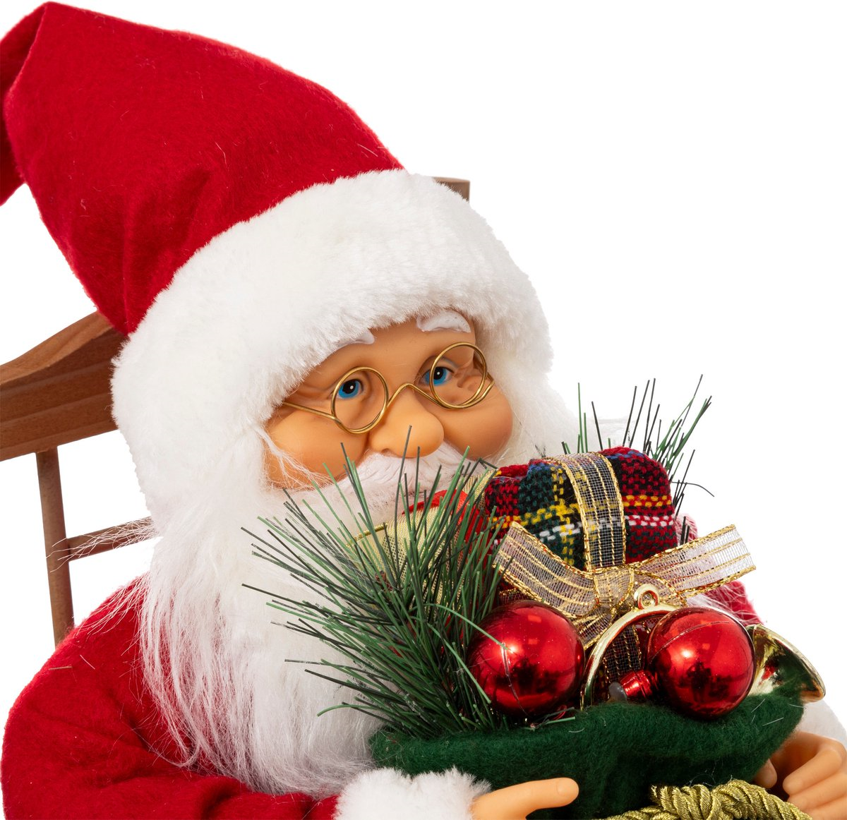 Feeric Christmas Kerstman Pop – 40 cm – In Schommelstoel – Klassieke Rode Outfit – MDF/Polyester