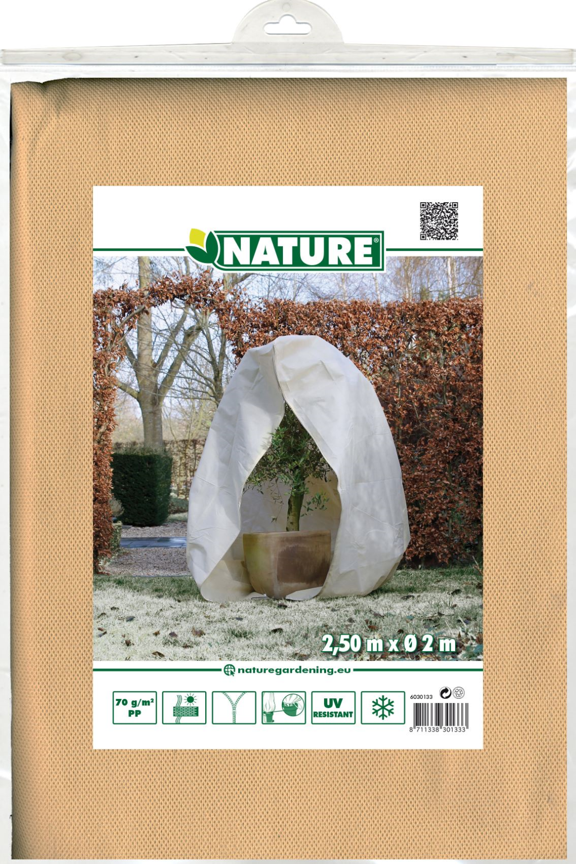 Nature Winterhoes beige 250xØ200cm 70 g/m² met koord, met rits