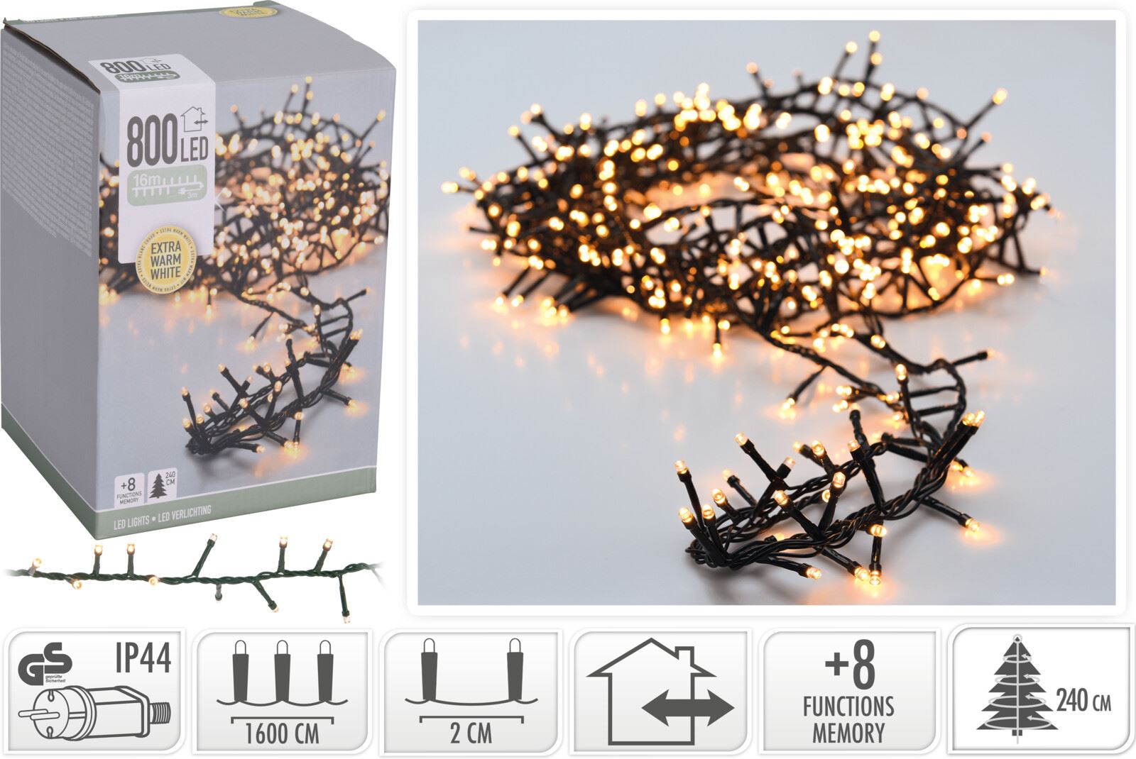 Micro cluster lights - 16 m - 800 LED extra warm white - 8 fonctions