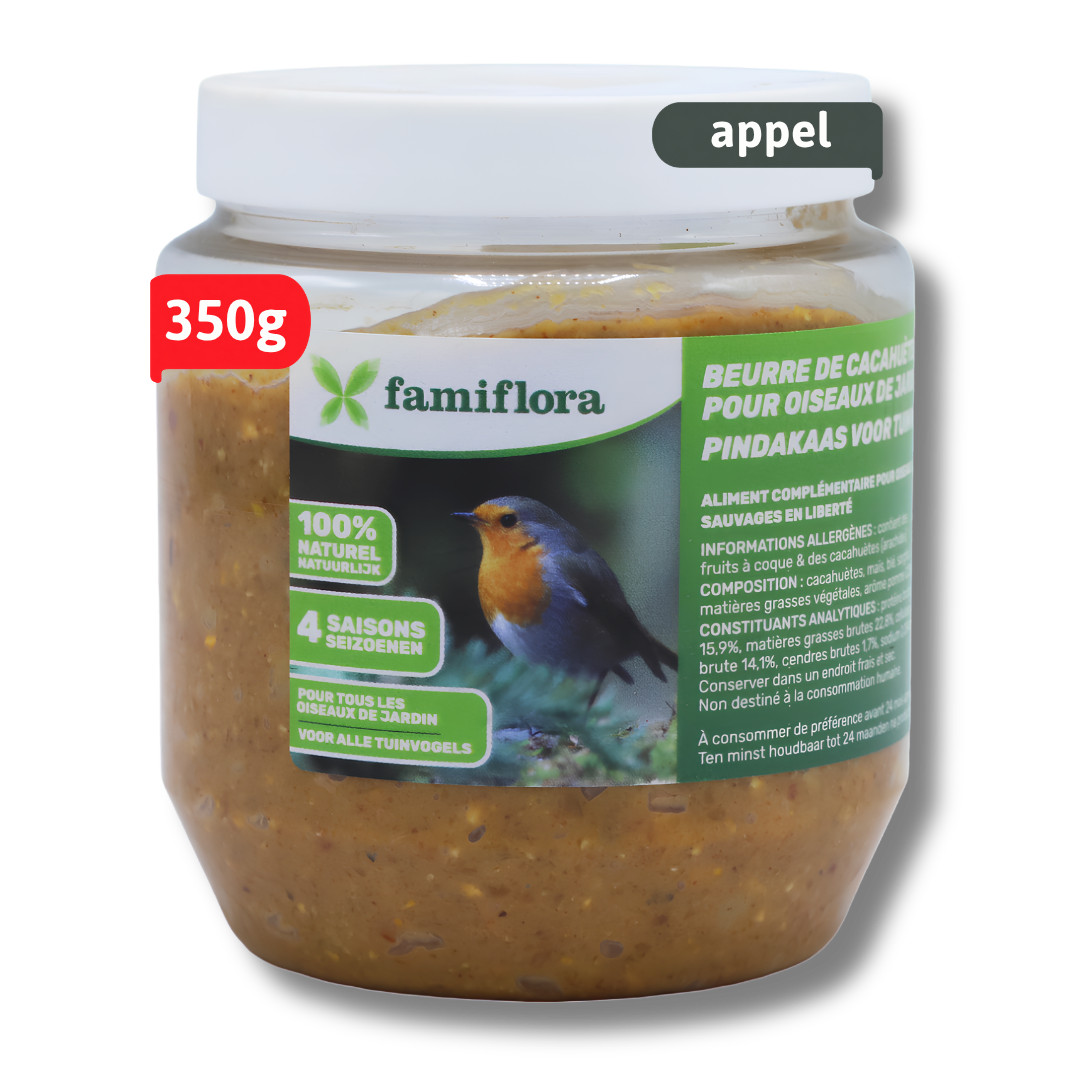 Famiflora beurre de cacahuètes pour oiseaux de jardin avec pomme (arôme) - 350 gr - Beurre de cacahuètes pour oiseaux