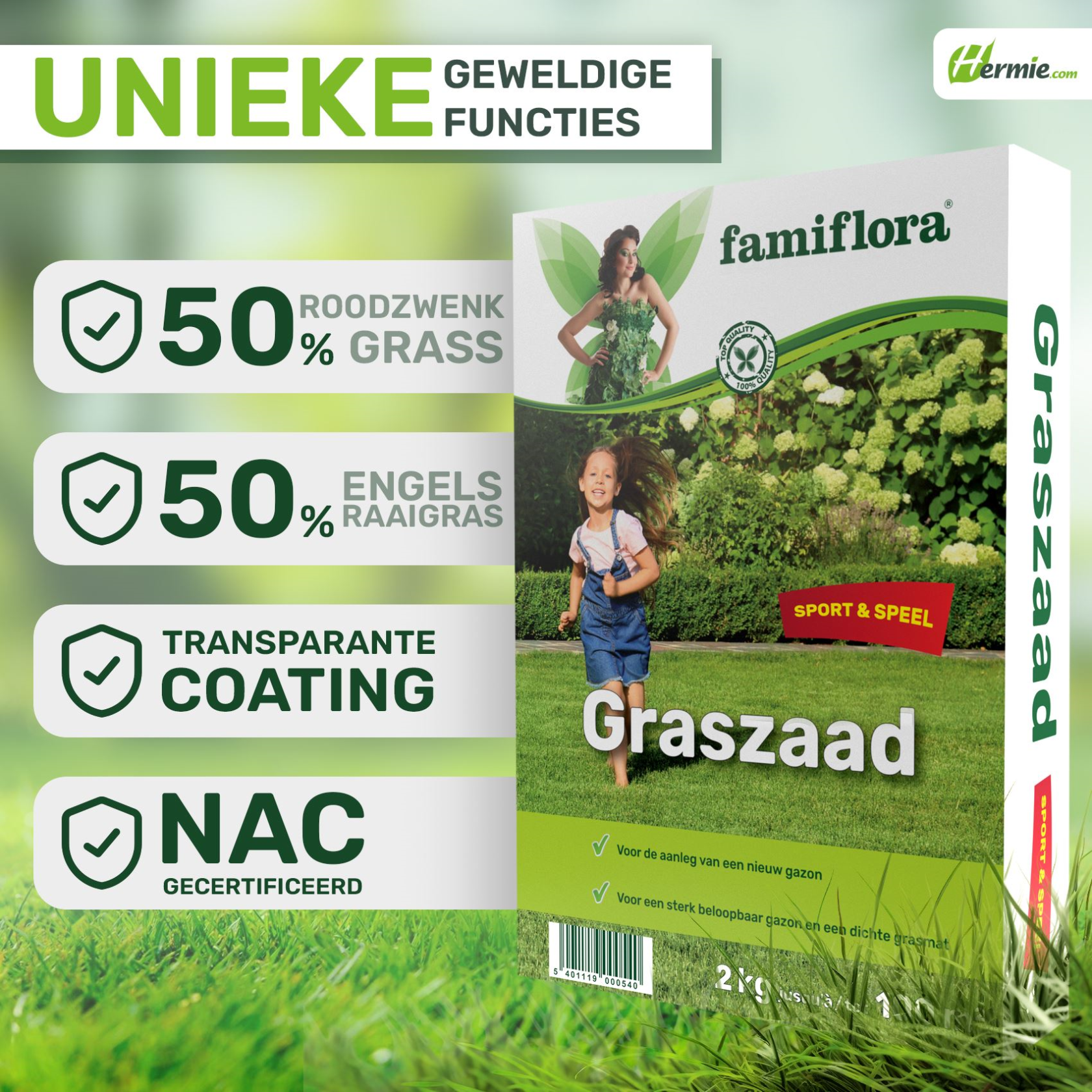 Famiflora semences de gazon jeu & sport 2 kg (jusqu'à 100 m²)