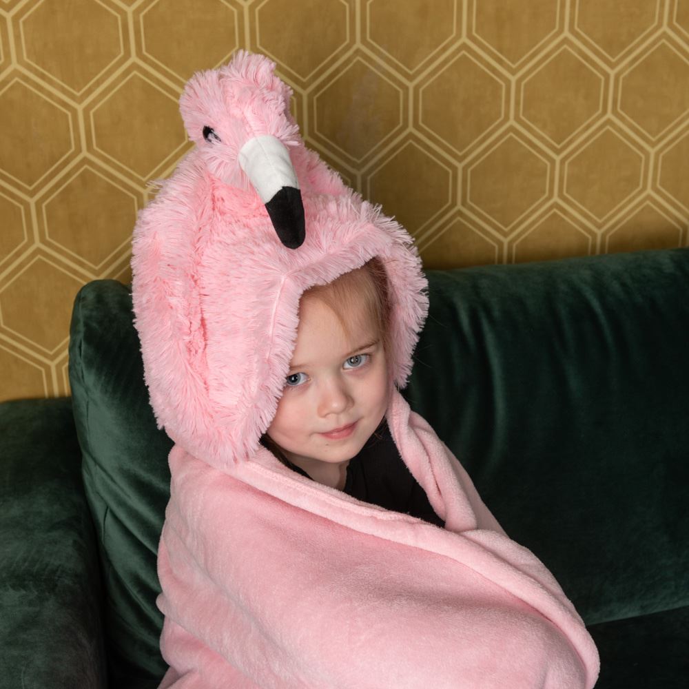 Noxxiez cuddly plaid Flamingo with hood 130 x 100 cm