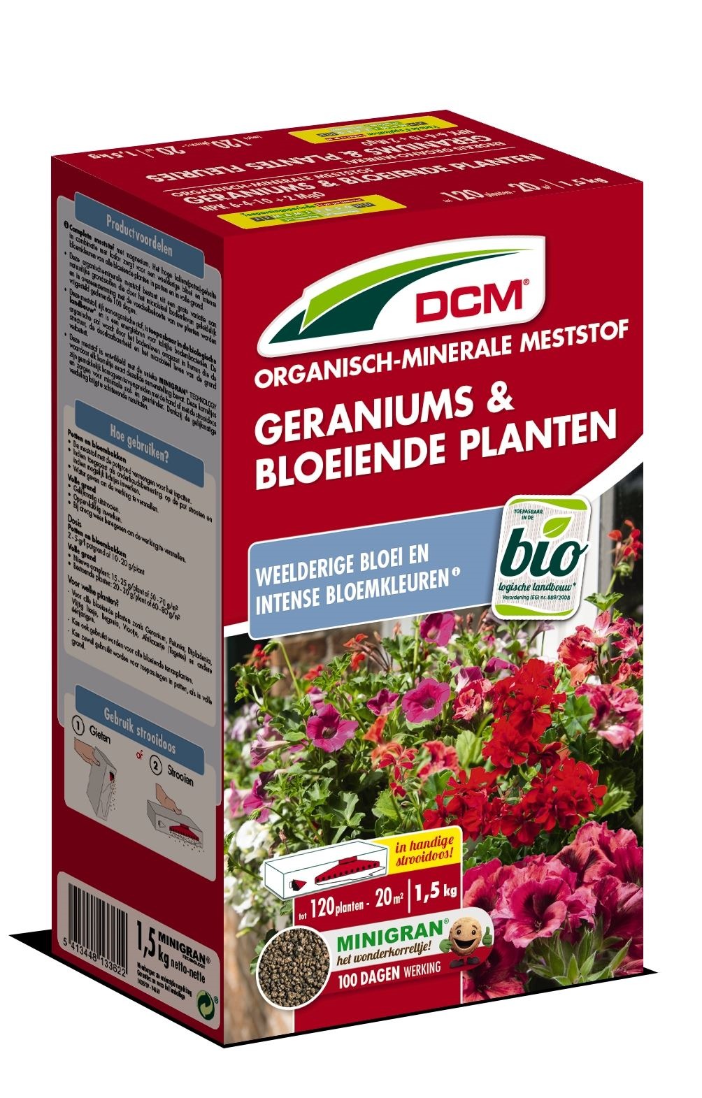 Engrais DCM pour géraniums et plantes fleuries 1,5 kg pour 20 m² - Organic