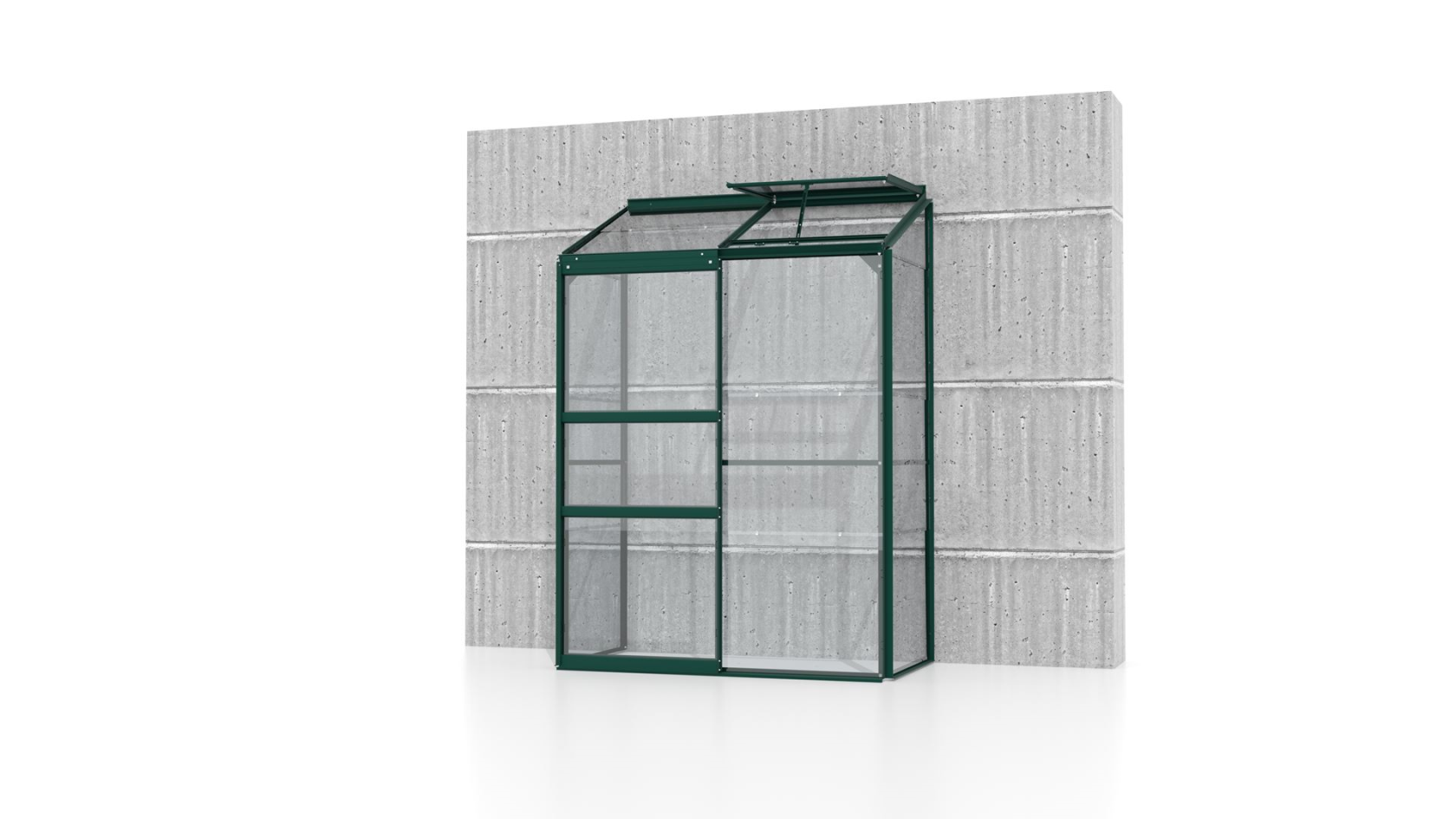 Vitavia Ida wall greenhouse 0.9m² with safety glass - Dark green - With single sliding door (B61 cm) and foundation