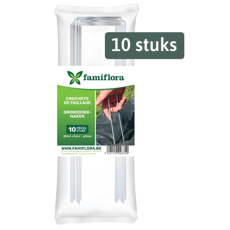 Famiflora ground cloth hooks - pins diameter 3 mm - L20 cm x W5 cm - 10 pieces