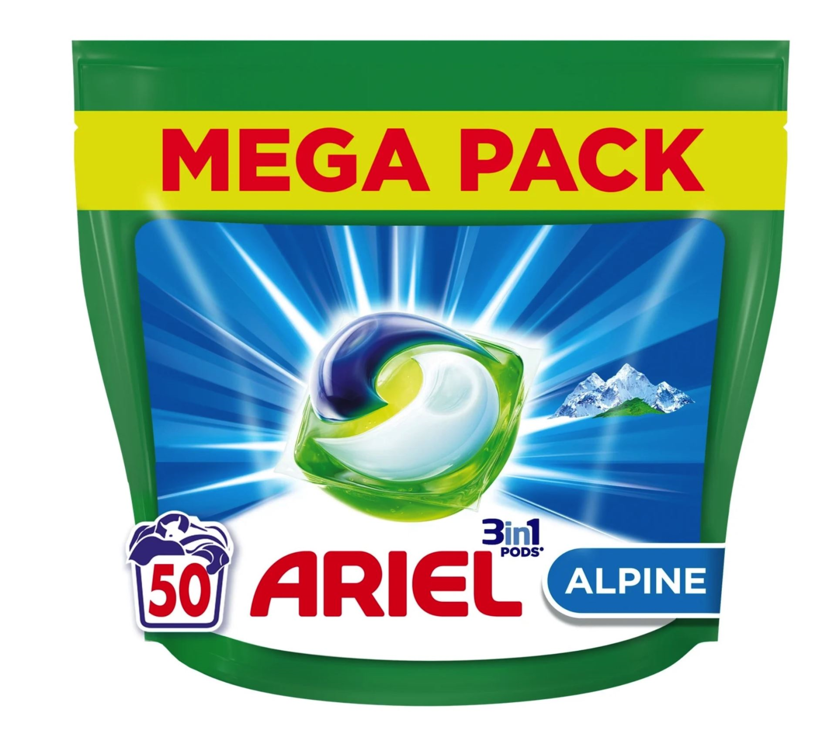 Ariel 3-in-1 Alpine laundry pods - 50 laundry pods - Powerful cleaning from 20°C