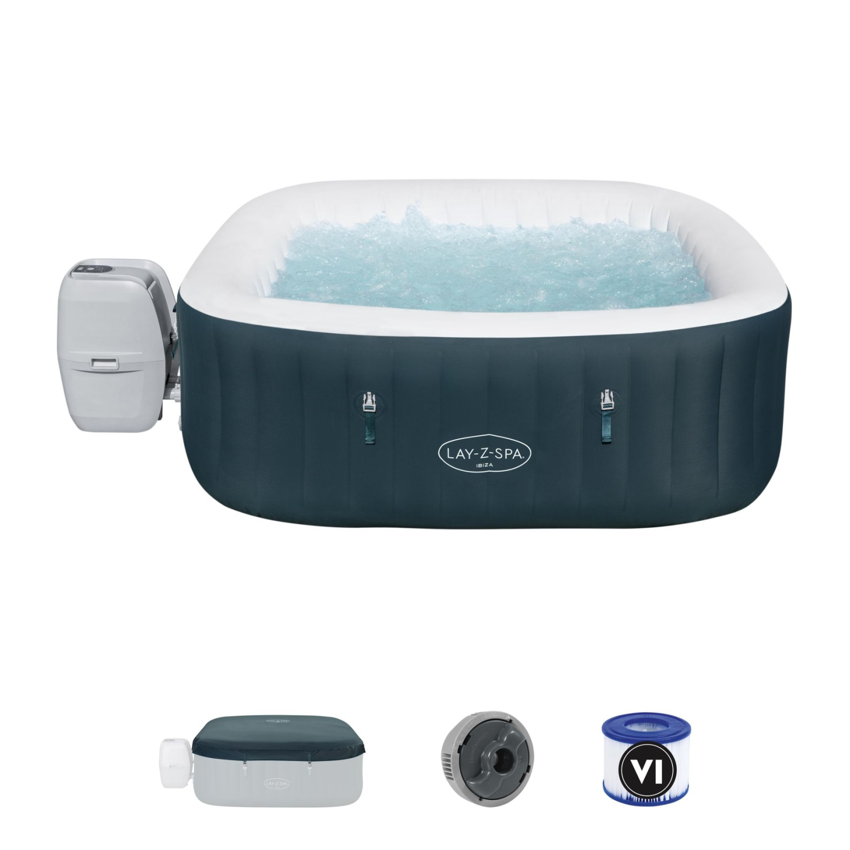 Bestway Lay-Z-Spa Ibiza AirJet - 4-6 persoons - EnergySense - Vierkant Bubbelen zonder schuldgevoel: 40% energiezuiniger!