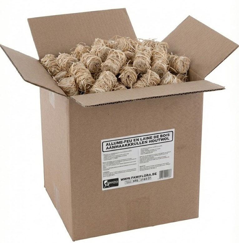 Famiflora kindling shavings Wood Wool 2kg (160 pieces) - Quick Fire - Natural - Safe & Easy