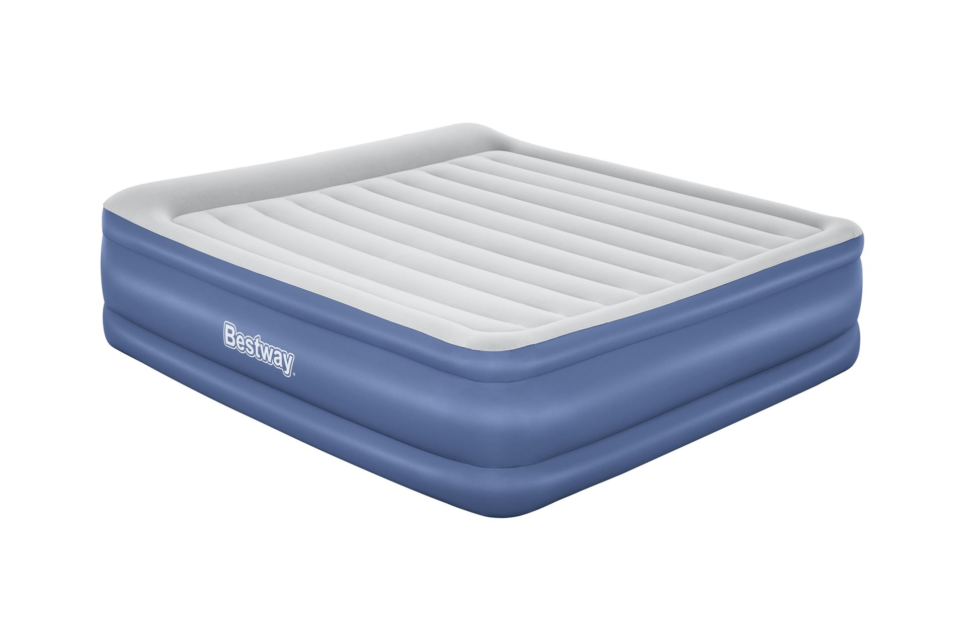 Bestway airbed 'Tritech King' - 203x193x56 cm - with side, built-in pump, deflating valve and pillow - blue/gray Bestway-2-03m-x-1-93m-x-56cm-Tritech-Air-Mattress-King-Built-in-AC-Pump