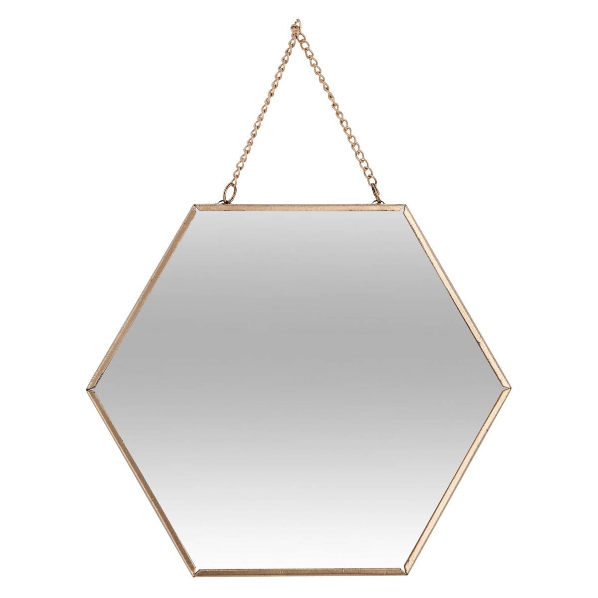 Atmosphera set de 3 miroirs hexagonaux dorés avec chaîne - A suspendre - Différentes tailles (40/50/60 cm)
