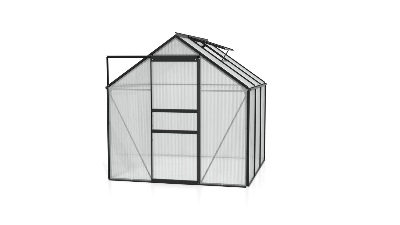 Serre Vitavia Venus 3.8m² avec polycarbonate 6mm - Noir - Avec porte coulissante simple (B61 cm) et fondation