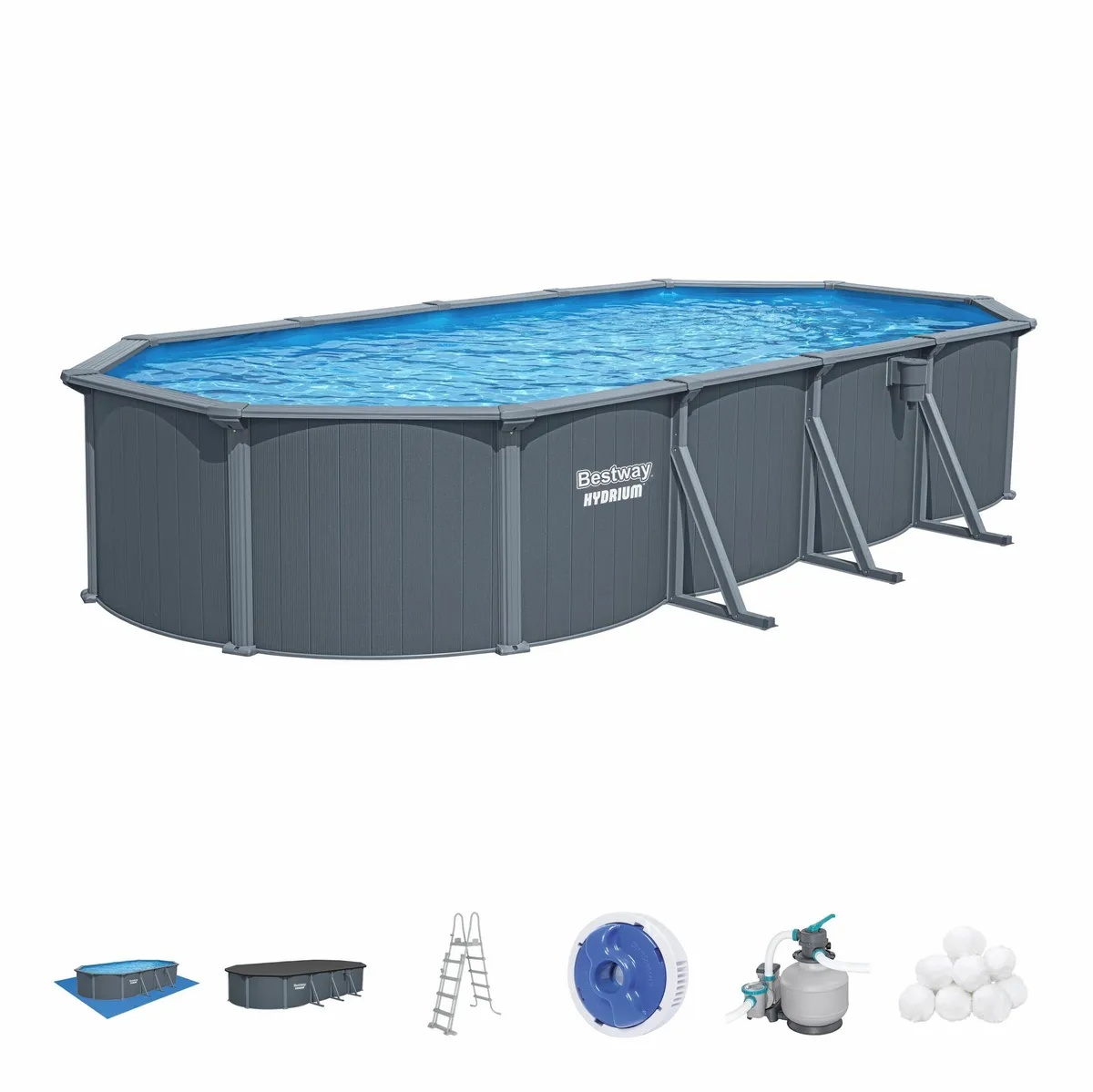 Bestway Hydrium Oval Pool Set - 7.32m x 3.66m x 1.32m - Steel Walls