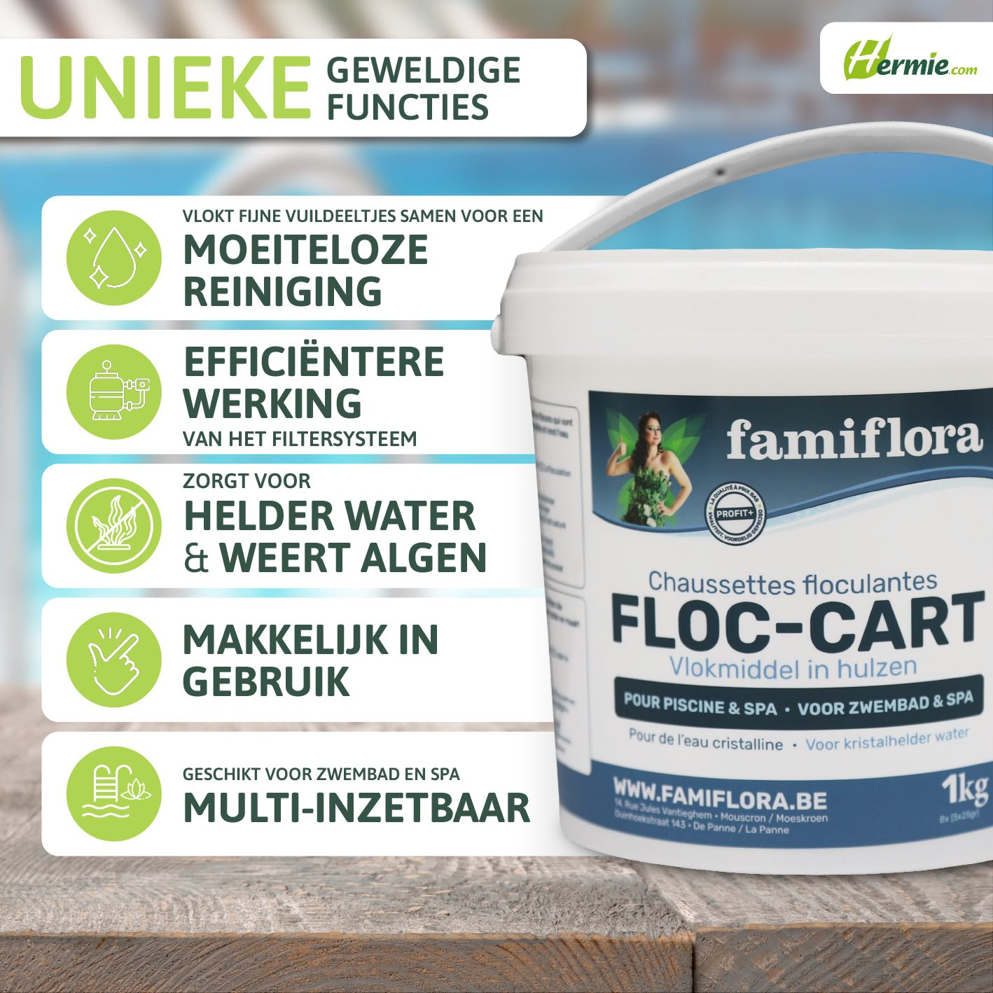 Famiflora Floc-Cart vlokmiddel kousjes 1L - 8x (5x25gr)