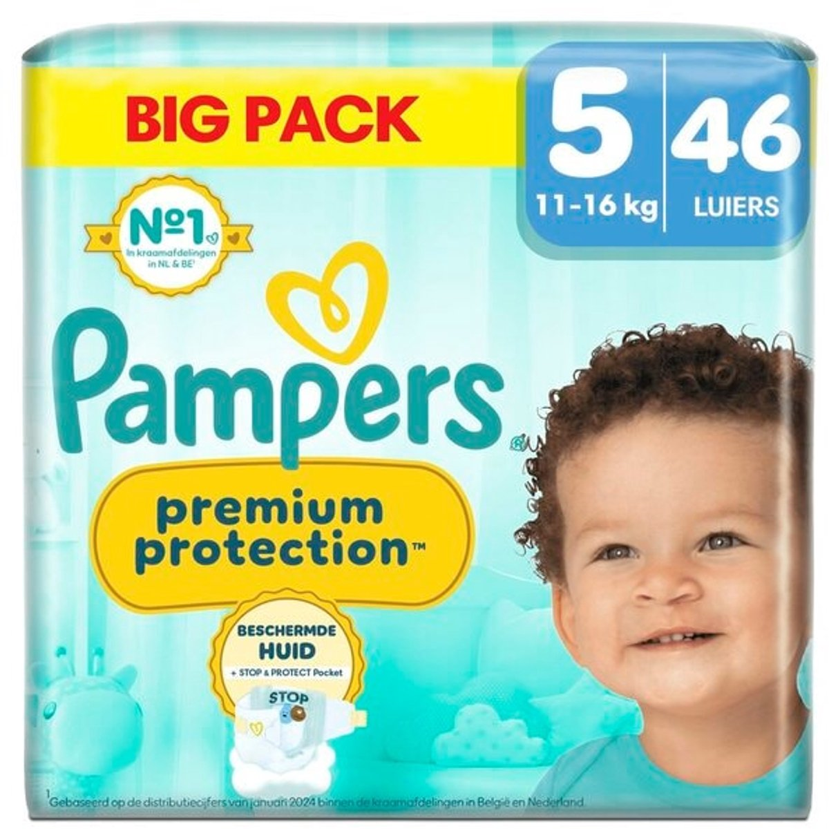 Pampers Premium Protection Diapers - Size 5 (11-16 kg) - 46 count - Value Pack - Stop and Protect