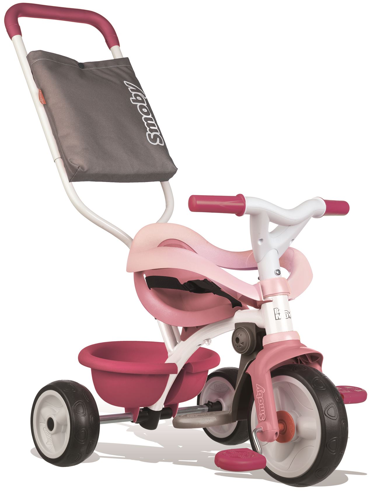 Driewieler-Be-Move-comfort-roze-leerfiets-met-duwstang