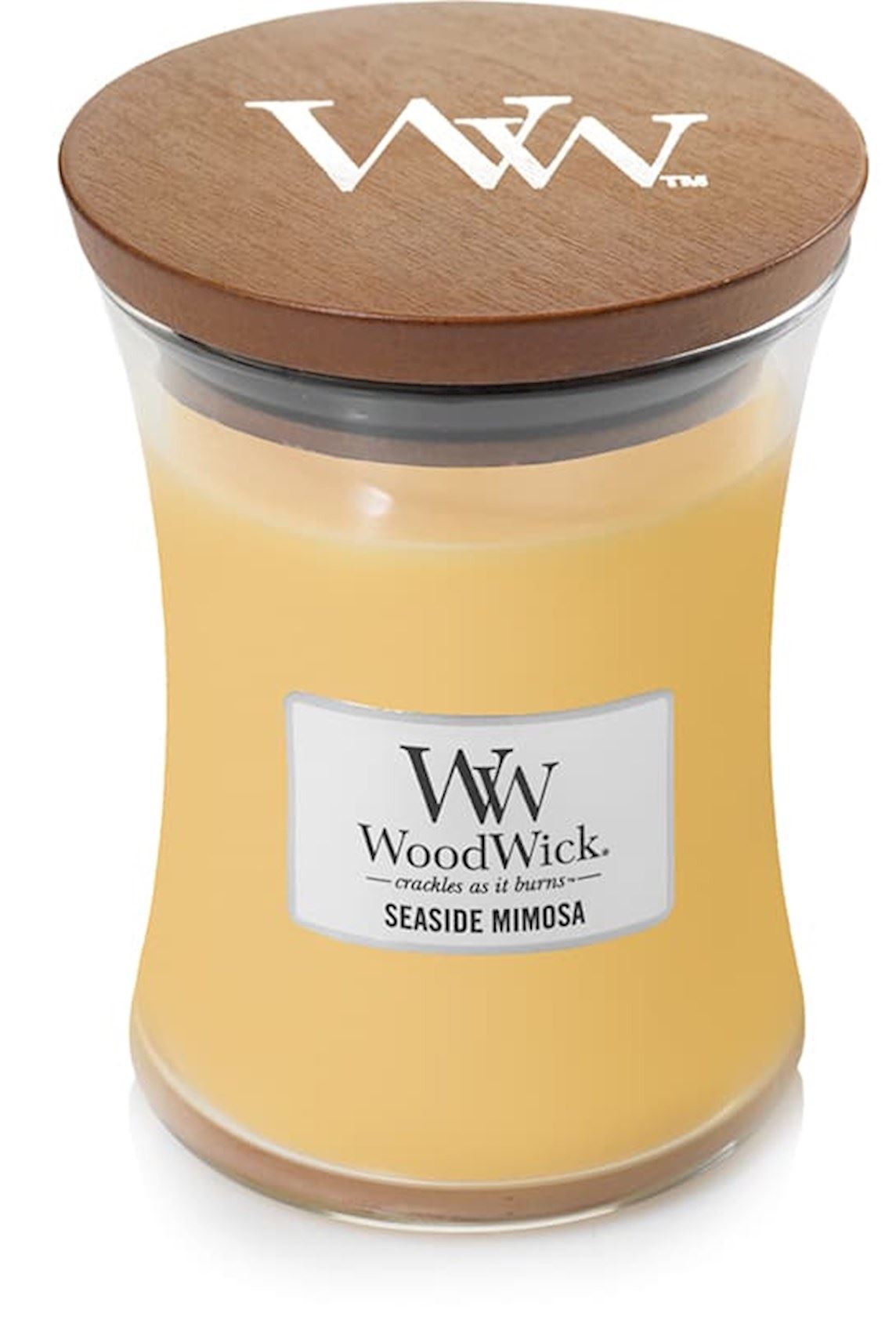 WoodWick - Bougie parfumée Medium Hourglass - Seaside Mimosa - Jusqu'à 60 heures de combustion