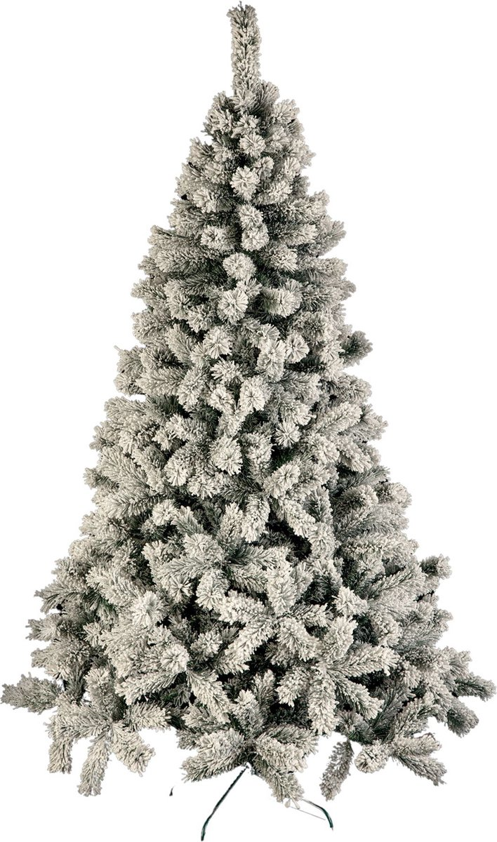 Windy Peak kunstkerstboom - 180 cm - groen - besneeuwd - Diameter 104 cm - 487 tips - metalen voet