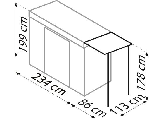 Schuin-dak-Skillion-84-antraciet-inkl-uitbreiding-met-plat-dak-Tuinberging-Metaal-B234-x-L113-x-H199-cm