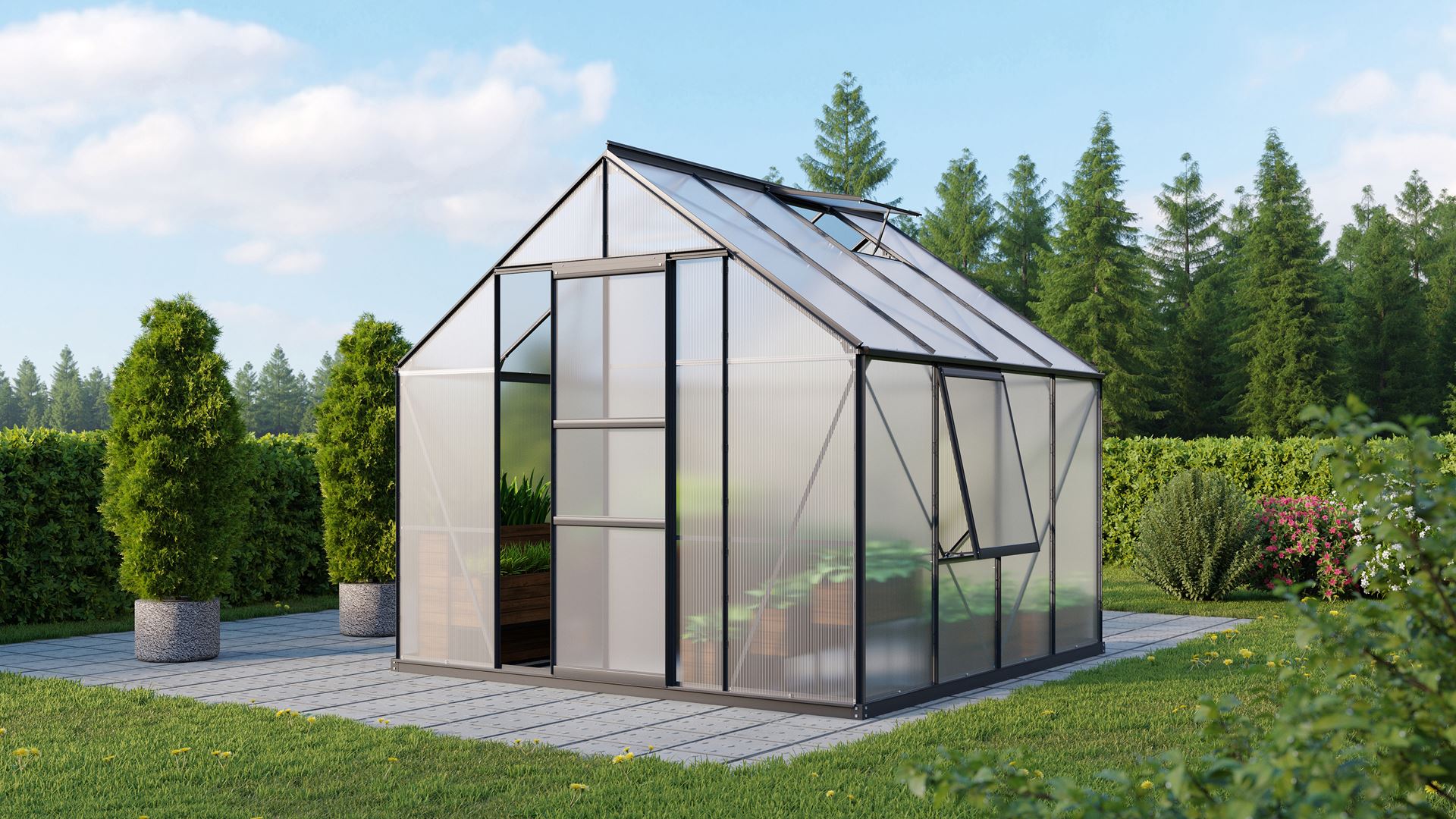 Meridian-1-6700-HKP4mm-zwart-Polycarbonaat-serre-Vrijstaand-B254-4-x-L254-4-x-H231-8-cm