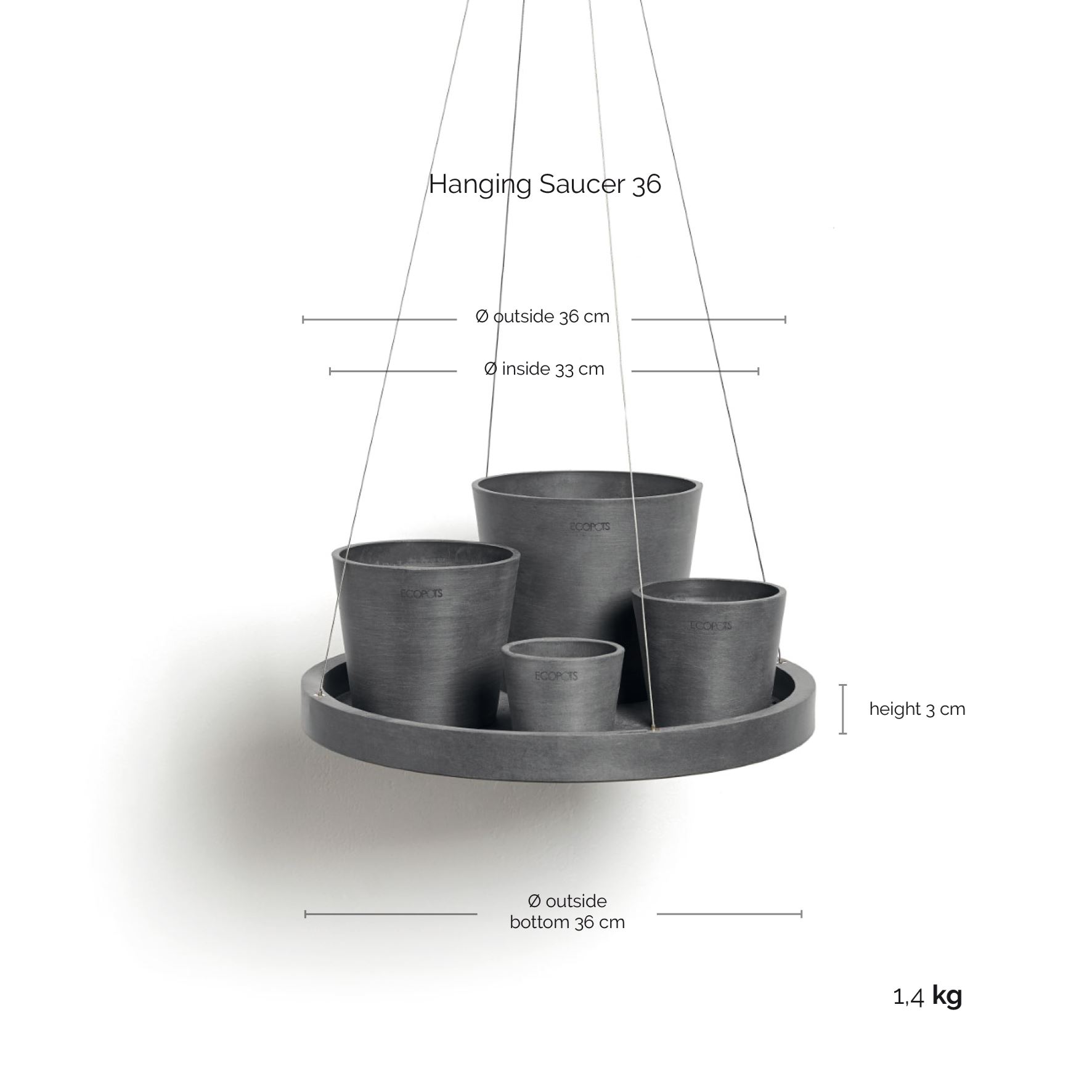 Ecopots-onderschotel-hangend-grey-36-cm-H3-cm