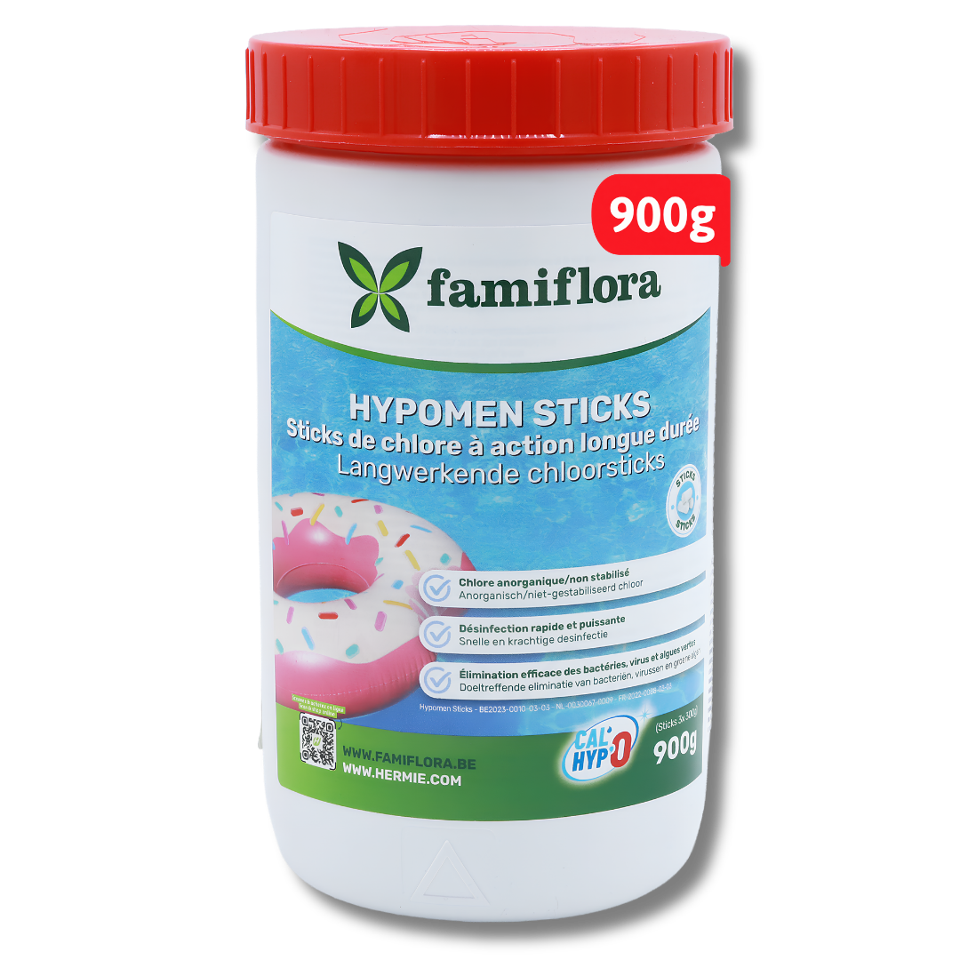 Famiflora - Hypomen chlore inorganique à action prolongée 900g - bâtonnets de 300g (3x300g) - chlore non stabilisé